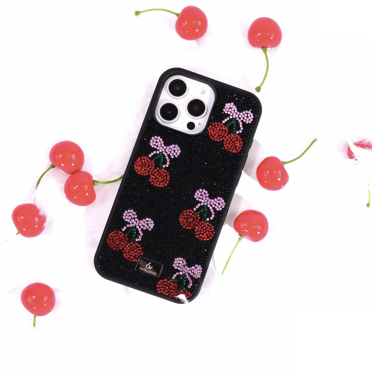 【キラキラビジューシリーズ】チェリー さくらんぼモチーフ フルラインストーン グリッター デコ スマホケース｜iPhone対応 #260120