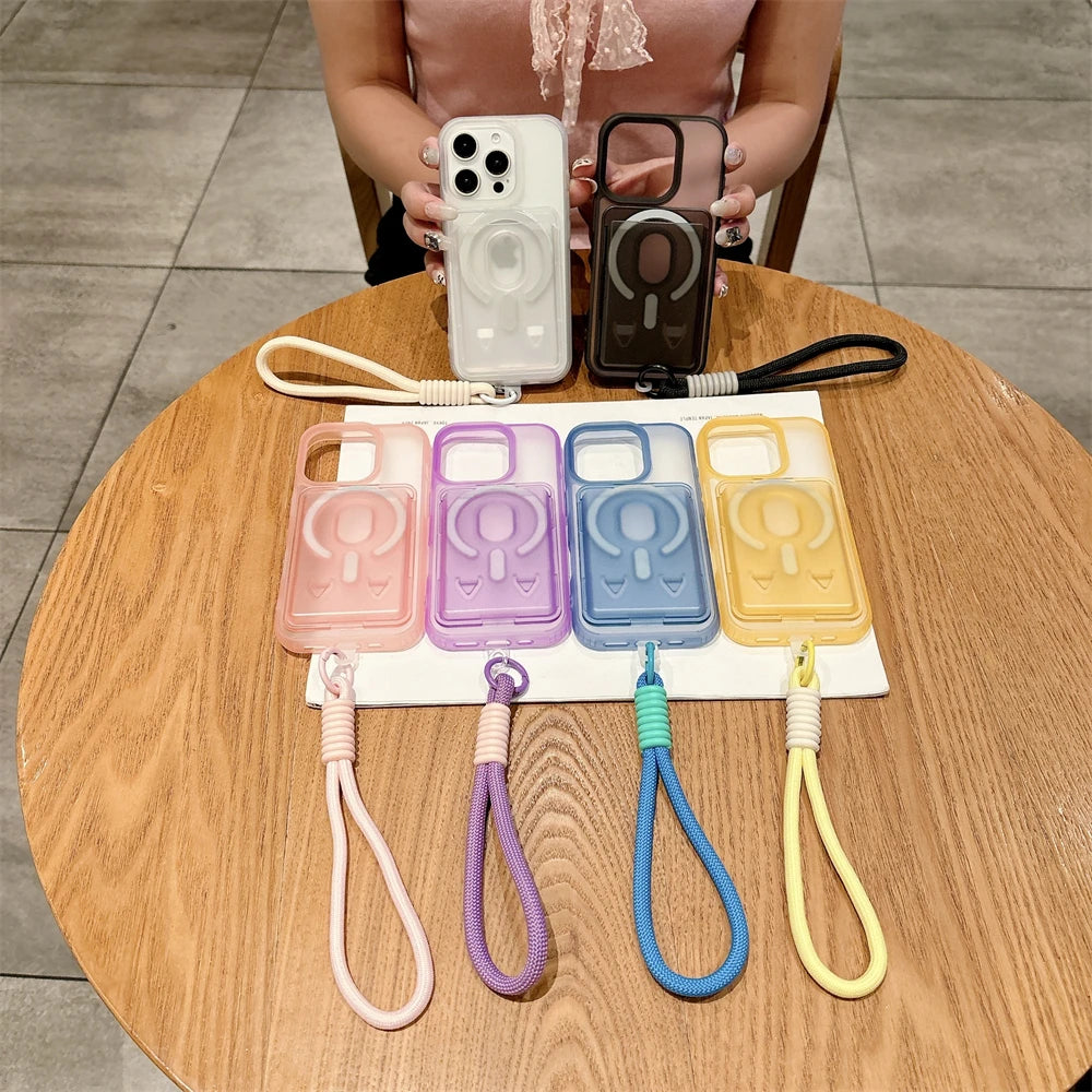 クリアストラップ カード収納 iPhoneケース｜カラーループ付き #240313