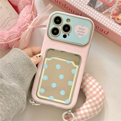 ギンガムストラップ付き ドットポケット iPhoneケース｜カード収納・ソフトTPU #240228