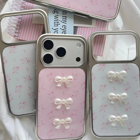 【フラワーリボンシャイン】メタリックフレーム × 小花リボン スマホケース｜iPhone対応 #240814