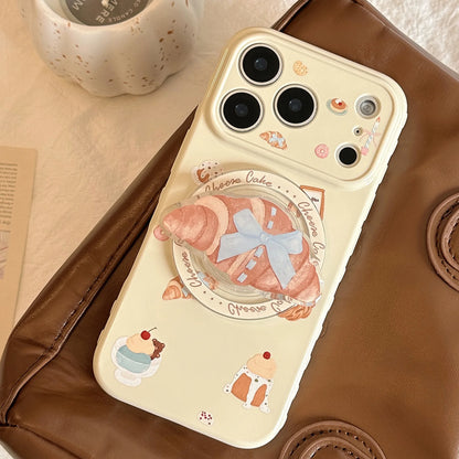 カフェスイーツ クロワッサンデザイン グリップ付き iPhoneケース｜ナチュラル・韓国雑貨風 #231120
