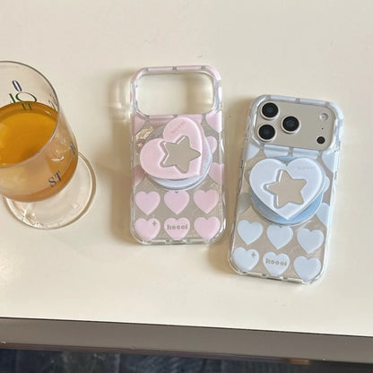 【Magnet内蔵】ミラー付き ハートスターグリップ スマホケース｜iPhone対応 #250130