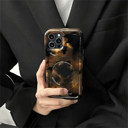 【マーブルグリップ】琥珀 べっ甲柄 シンプルスマホケース｜iPhone対応 #250622