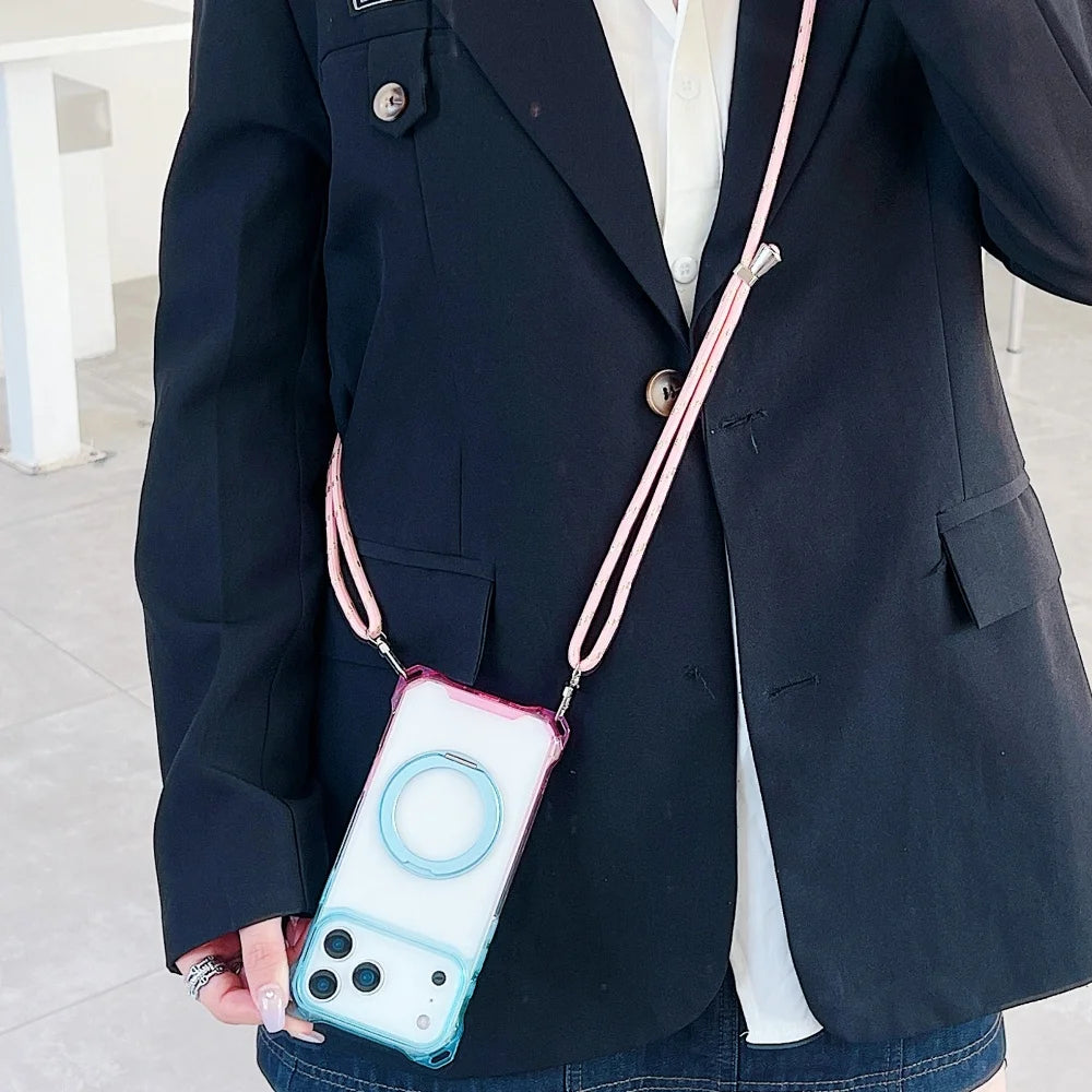 ショルダーストラップ＆マグネット内蔵リング付き カラーフレームクリア iPhoneケース 全5色 #261129