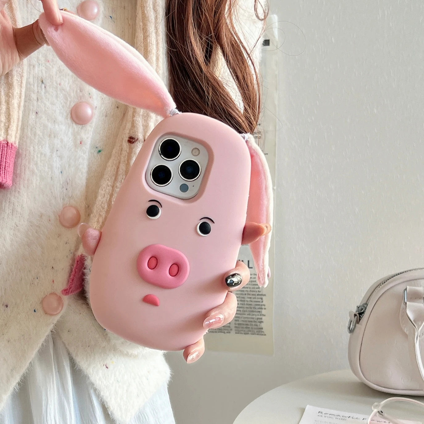 PIG フェイス 耳付き ブタ iPhoneケース｜3D 立体モチーフ #240315