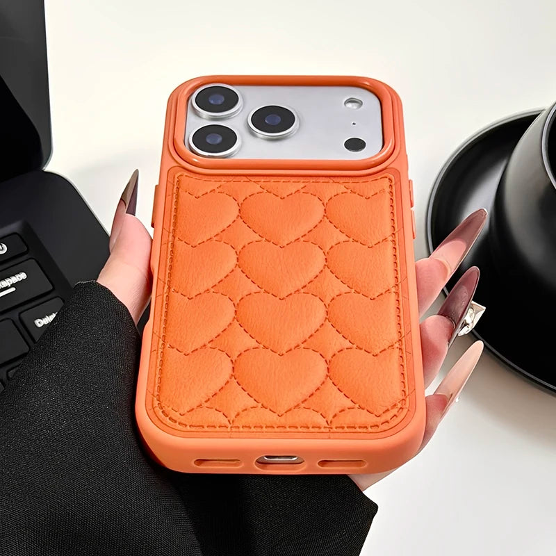 【ハートキルティング 】立体ステッチ レザー調 スマホケース｜iPhone対応 #241022