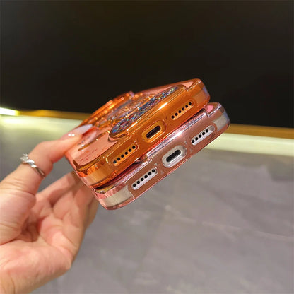 キラキラ流れるグリッター ラメ スペースアストロ 宇宙飛行士 iPhoneケース  #240418