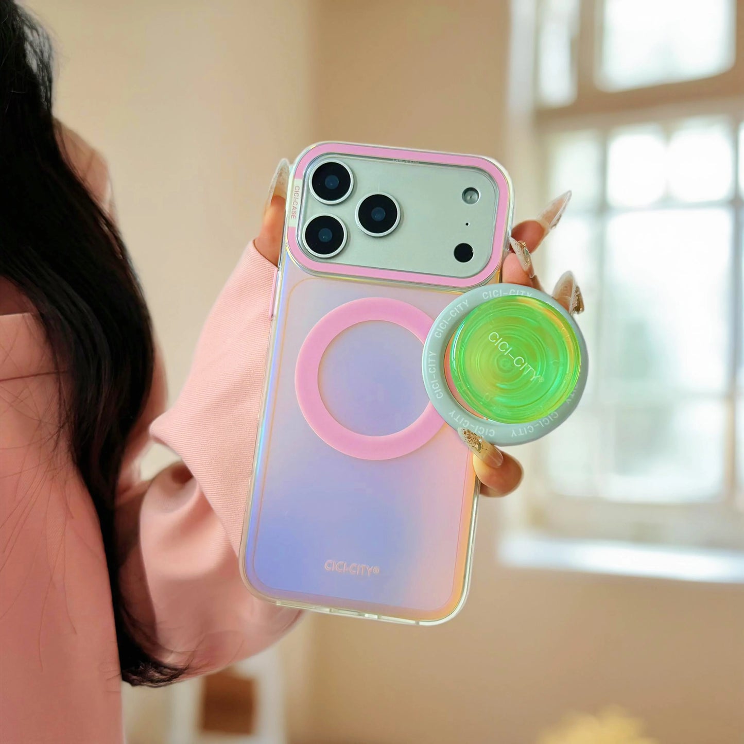 【ネオンポップ】 iPhoneケース クリア ｜Magnet内蔵 グリップ付き #260525