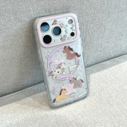 ユニコーンホース イラストiPhoneケース｜パステル動物柄・クリアグリップ付き #240428