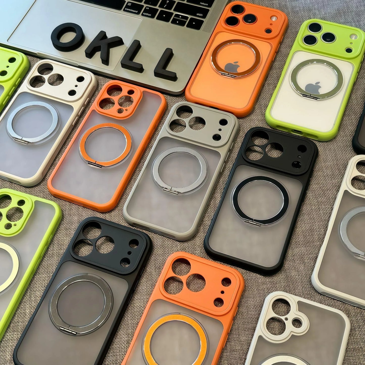 マットカラー iPhoneケース｜ビビッド配色・リング一体型・耐衝撃デザイン #240412