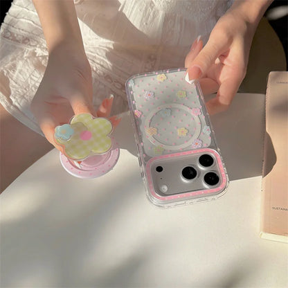 チェックフラワーグリップ 花柄 透明感 Magnet内蔵 iPhoneケース｜パステル #260028