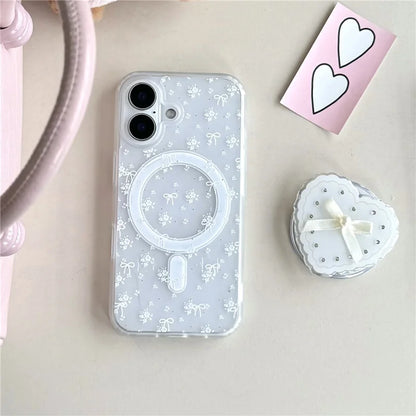 【フリルリボンハート】ガーリー×上品な淡色クリアケース｜iPhone対応 #250523