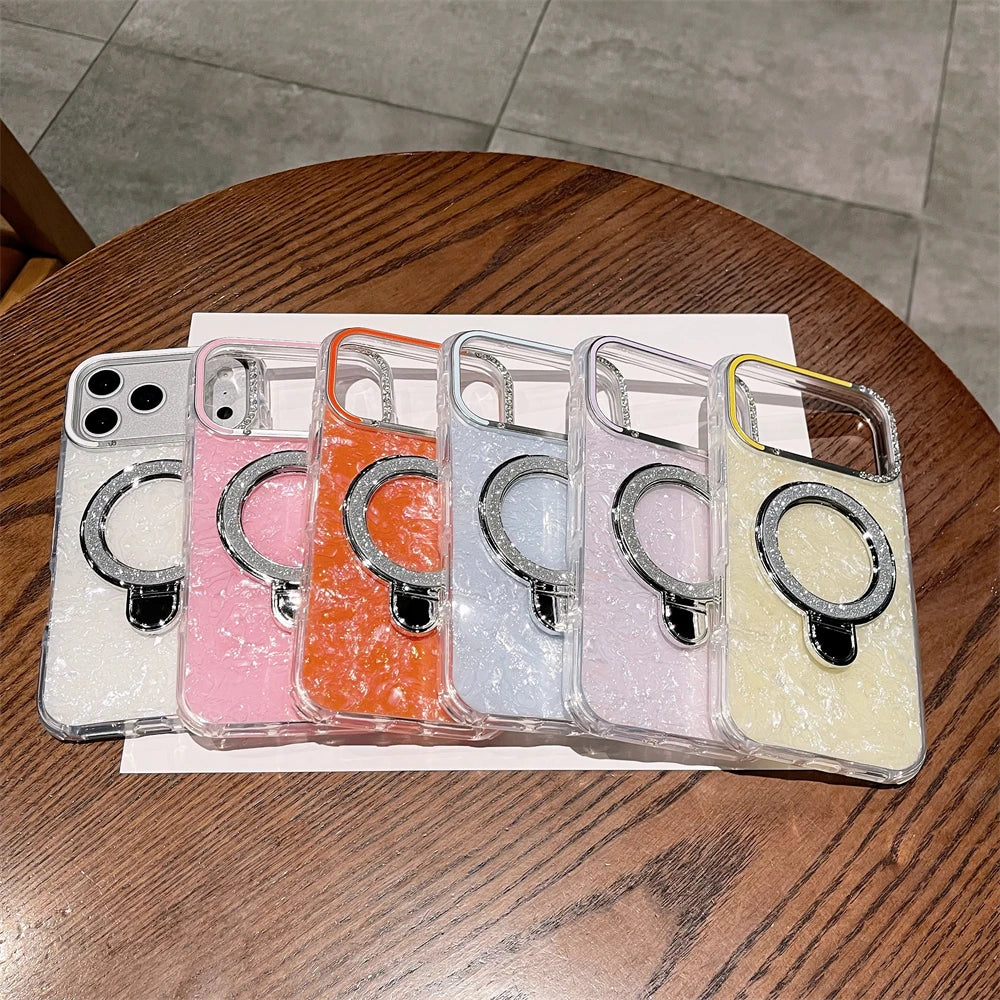 【大理石風】クラッシュデザイン × ジュエルリング リングスタンド付き スマホケース｜iPhone対応  #250119