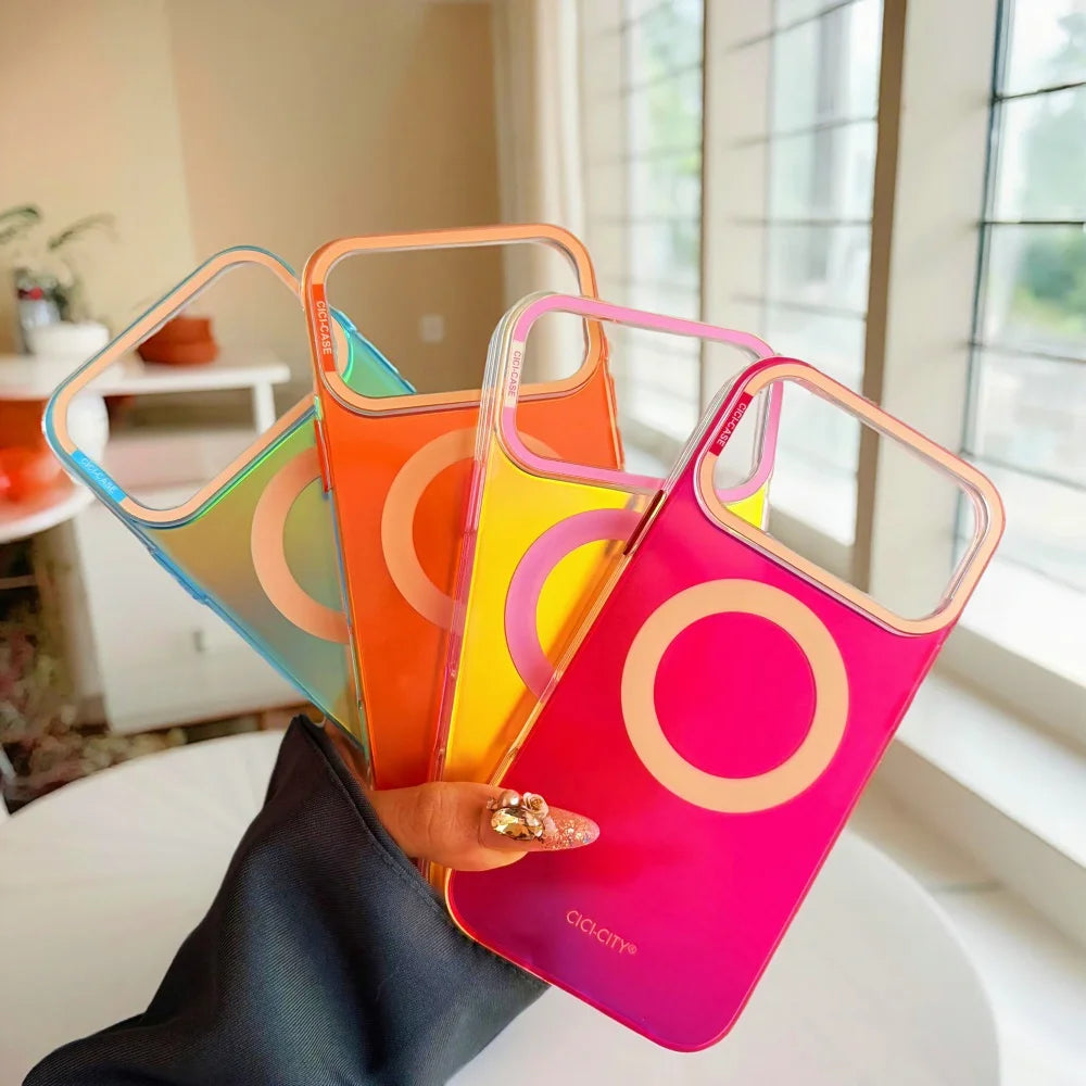 【グロウリングクリア】ネオンライト×グラデーション スマホケース｜iPhone対応 💫✨ #250223