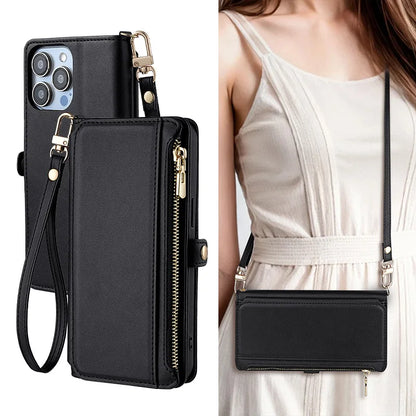 【ブックスタイル】シンプル レザー調  手帳タイプ iPhoneケース ストラップ付き #240124