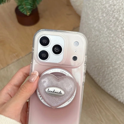 ぷっくりハートグリップ付き ふんわりチーク 滲み グラデデザイン iPhoneケース #240510