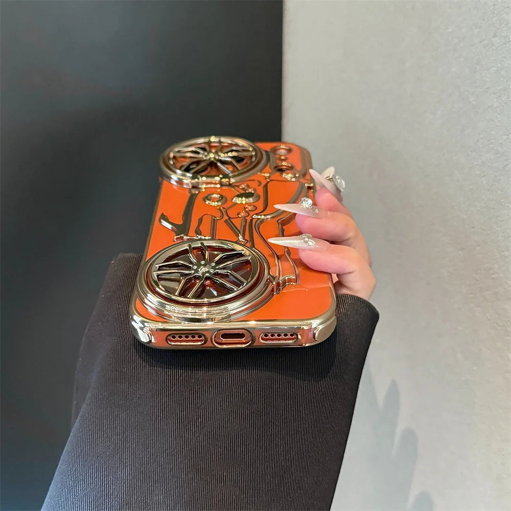 くるくる回る タイヤ 自転車 メタルバイク iPhoneケース｜立体ラインデザイン #240508