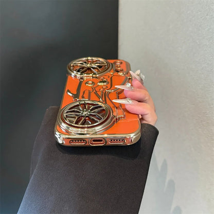 くるくる回る タイヤ 自転車 メタルバイク iPhoneケース｜立体ラインデザイン #240508