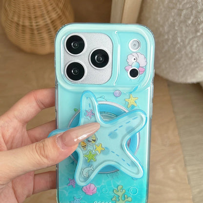 海の生きもの オーシャンモチーフ ヒトデ 立体グリップ付き マリン iPhoneケース｜Magnet内蔵 #231127