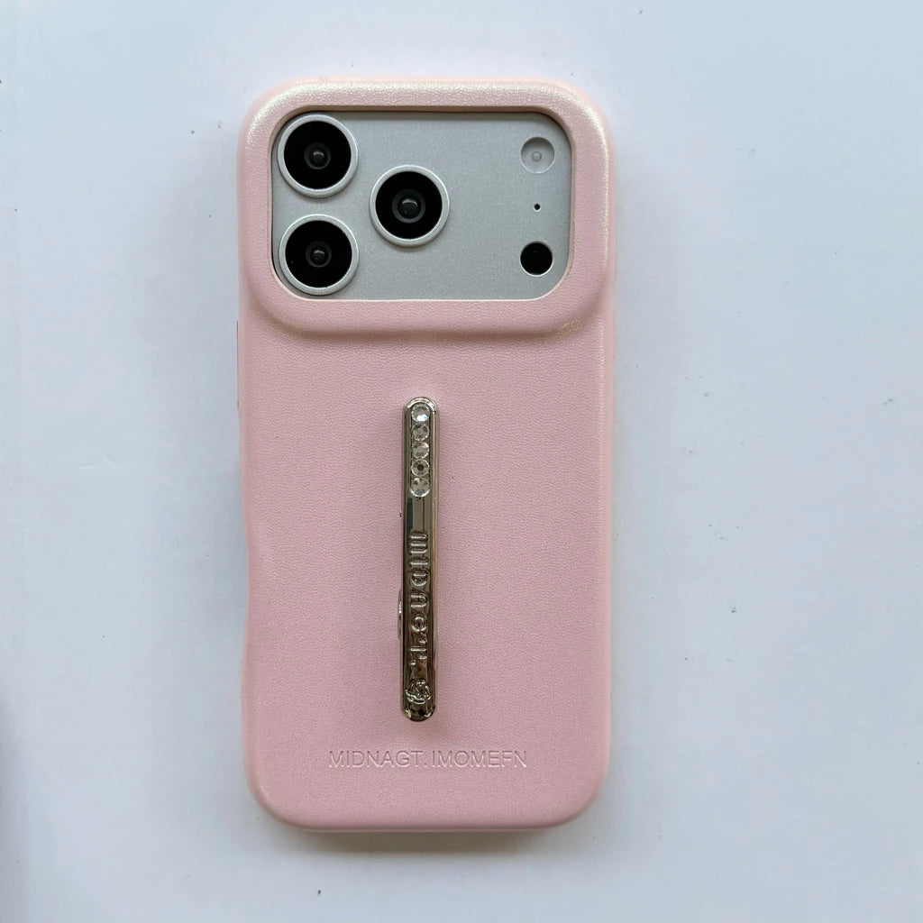 ビジューライン スリムグリップ iPhoneケース｜レザー調・高級感デザイン #231225