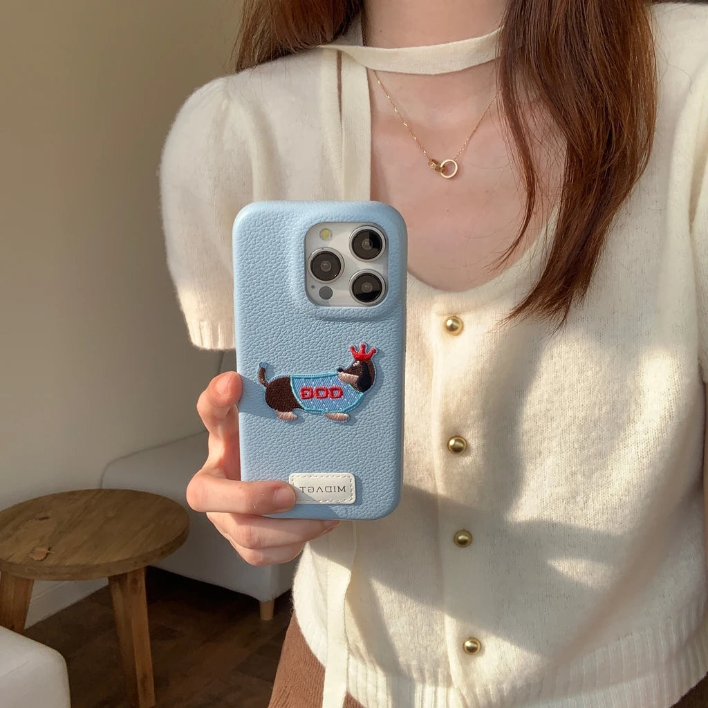 【アニマルシリーズ】ドッグ 犬 猫 モチーフ 刺繍入りレザー調 スマホケース ダックスフンド フレンチブルドッグ ｜iPhone対応 #250422