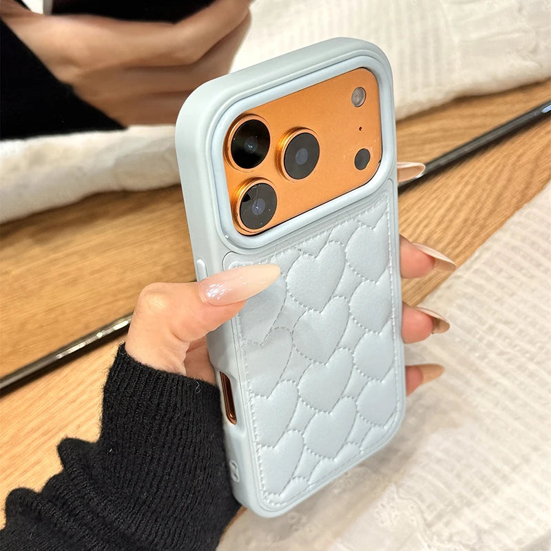 【ハートキルティング 】立体ステッチ レザー調 スマホケース｜iPhone対応 #241022