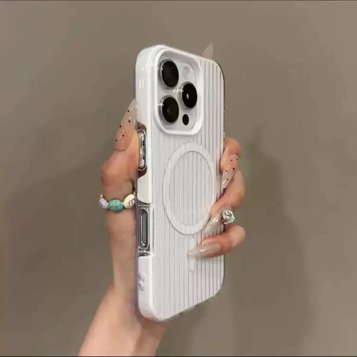 【ワイヤレス充電対応シリーズ】パステルカラー スーツケース風 凹凸デザイン スマホケース｜iPhone対応 #250902