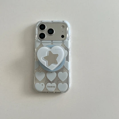 【Magnet内蔵】ミラー付き ハートスターグリップ スマホケース｜iPhone対応 #250130