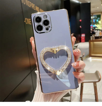 【キラキラビジュー ハート】リングスタンド ケース｜iPhone対応 #250526