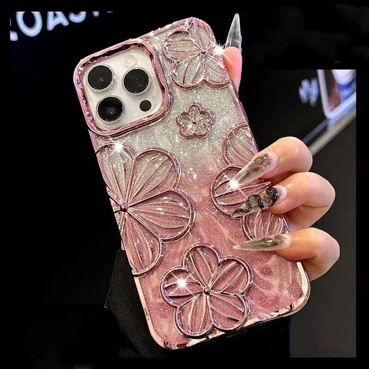 【シャイニーフラワー】3Dエンボス クリアフラワー スマホケース｜iPhone対応