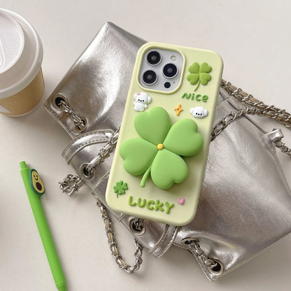 【3Dシリーズ】立体クローバー×LUCKYポップデザイン スマホケース｜iPhone対応 #250918