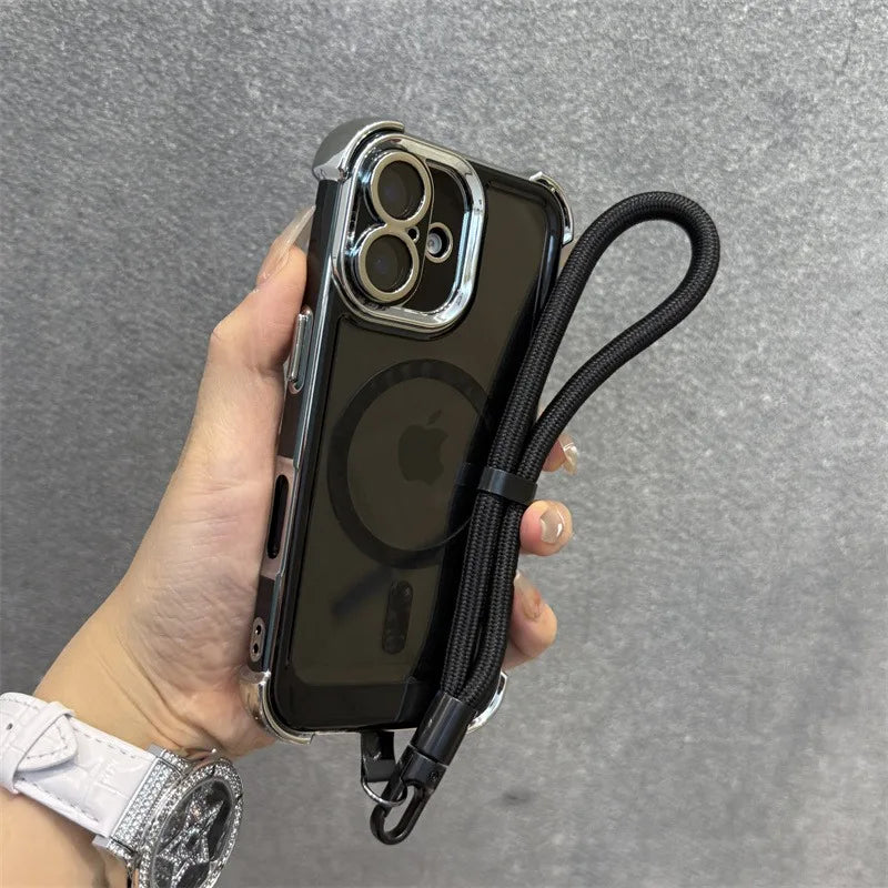 【Magsafe対応】メタリックフレーム クリアカラー × ストラップ付き スマホケース｜iPhone対応 #250228