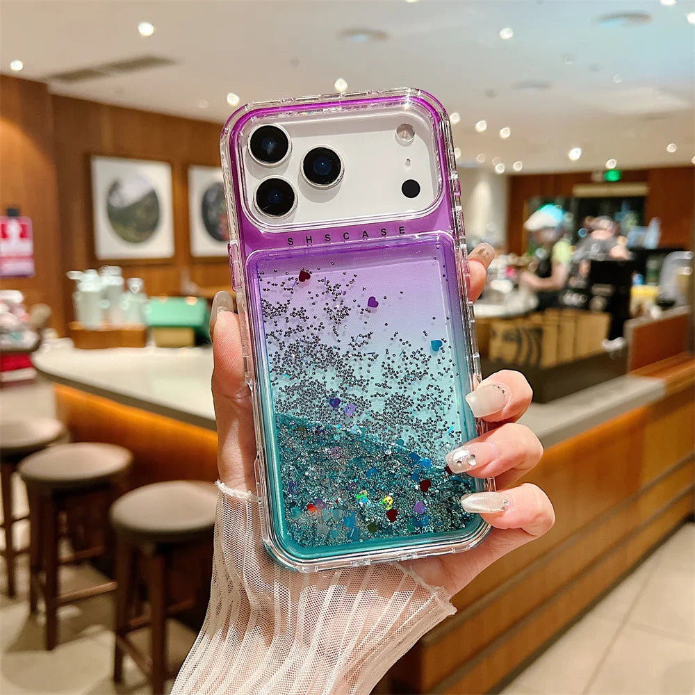 【流れるシリーズ】キラキラグリッター 星屑ラメ入り リキッドデザイン スマホケース｜iPhone対応 #251202
