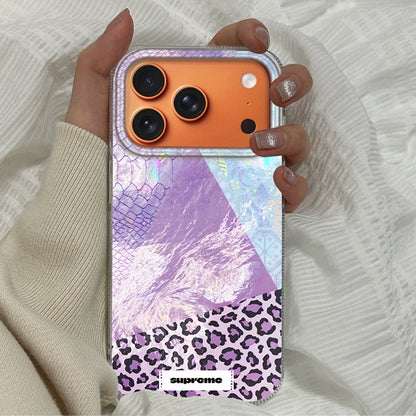 【パープルパッチワーク】アニマル レオパード ヒョウ柄×フラワーデザイン おしゃれ スマホケース｜iPhone対応 #250305