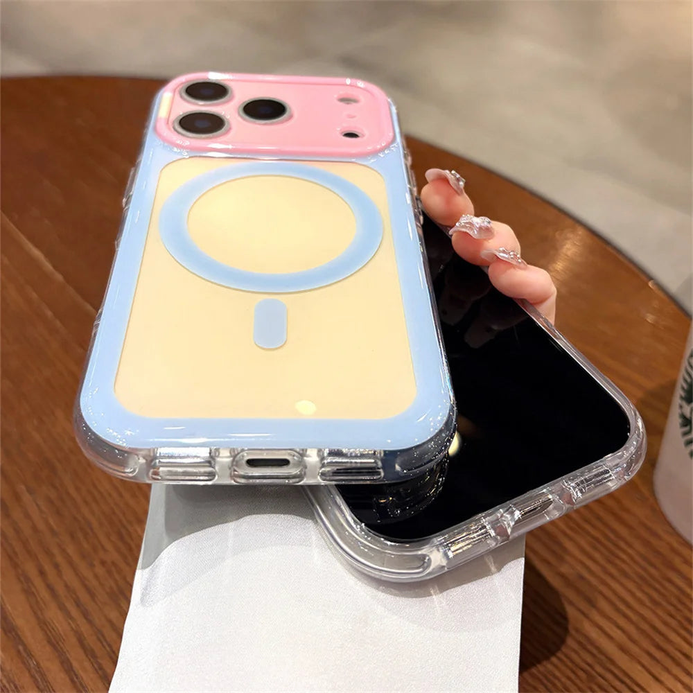 キャンディカラー バイカラーフレーム Magnet内蔵 クリア iPhoneケース｜ポップ・爽やか #260059