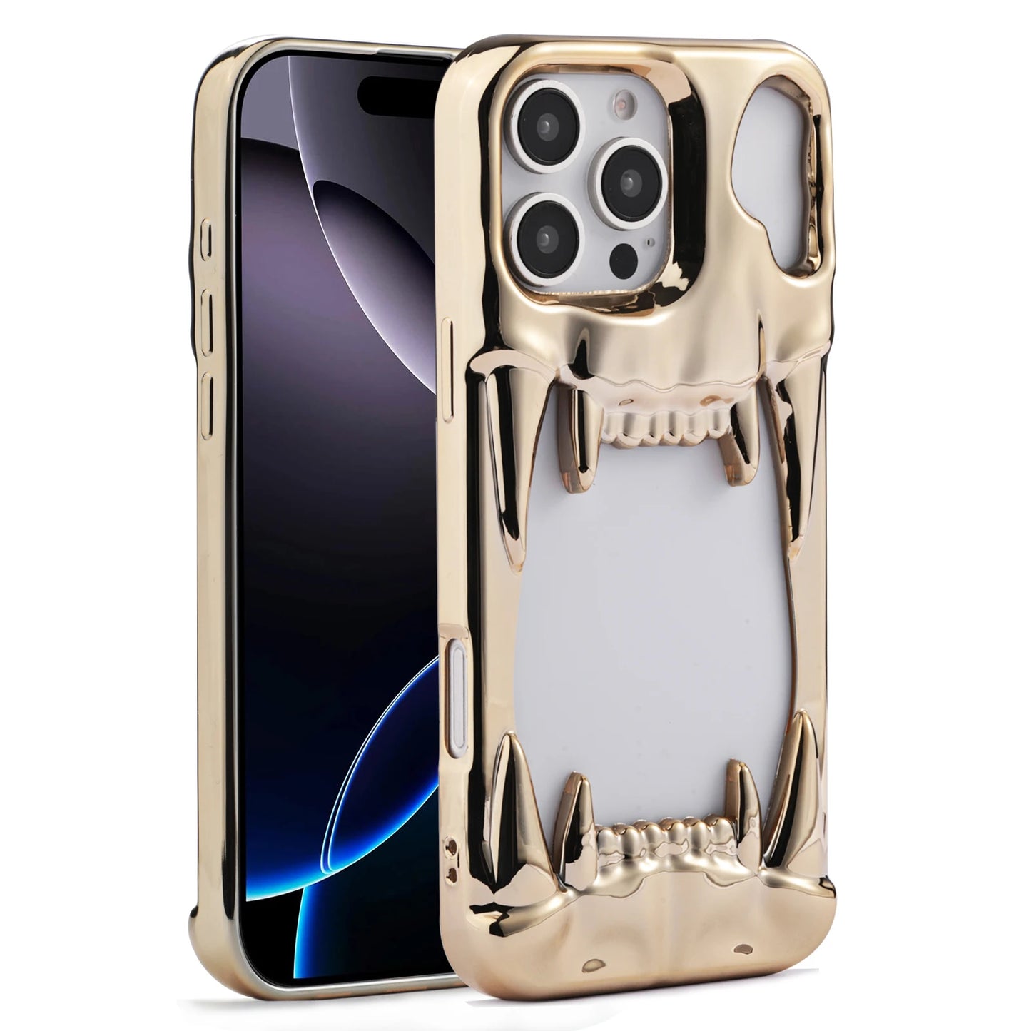 【メタリックファング】立体キバ × ミラーメタル スマホケース｜iPhone対応 #240812