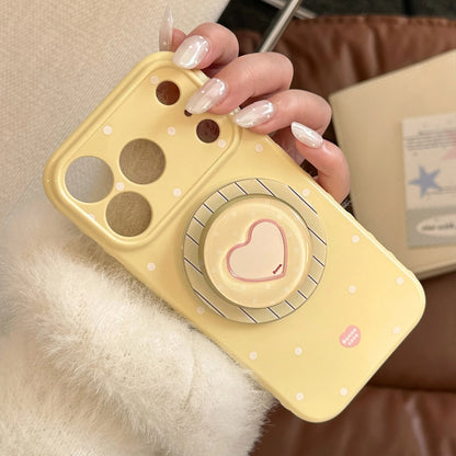 ハートミラーグリップ 水玉 ドットデザイン iPhoneケース｜マグネット内蔵 #240101