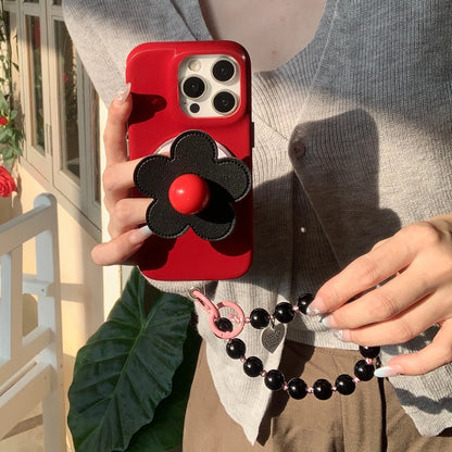 【フラワーシリーズ】立体レトロフラワー ビーズストラップ付き バイカラー スマホケース｜iPhone対応 #251001