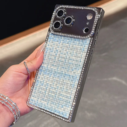 【スクエアシリーズ】ツイードジュエル ラインストーン 高級感 ツイード調 スマホケース｜iPhone対応 #250302