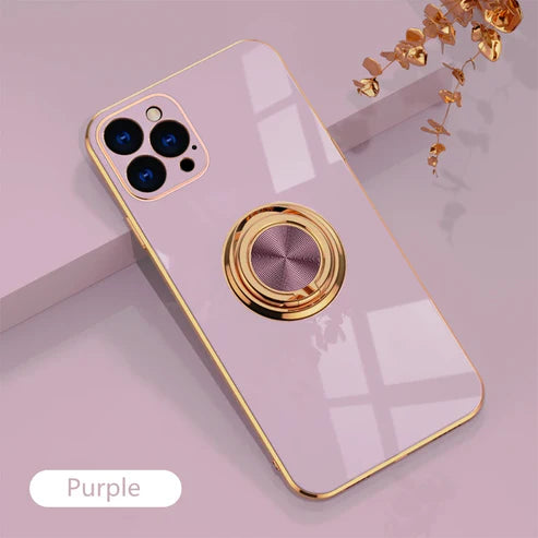 リングスタンド付き ゴールド メタルフレーム iPhoneケース #240113