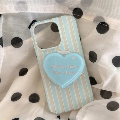 【ハートシリーズ】ストライプ＆立体ハートグリップ 大人かわいいスマホケース｜iPhone対応 #251026