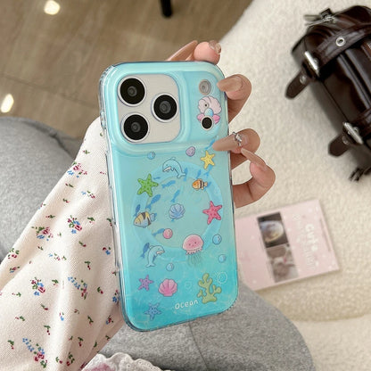 海の生きもの オーシャンモチーフ ヒトデ 立体グリップ付き マリン iPhoneケース｜Magnet内蔵 #231127