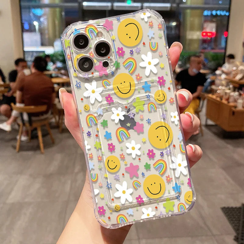 【ニコちゃんシリーズ】カラフルスマイル カード収納付き ソフトiPhoneケース #260228