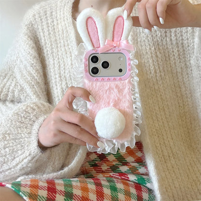 【バニーフリルファー】ふわもこウサギ耳×しっぽ付き スマホケース｜iPhone対応 #241227