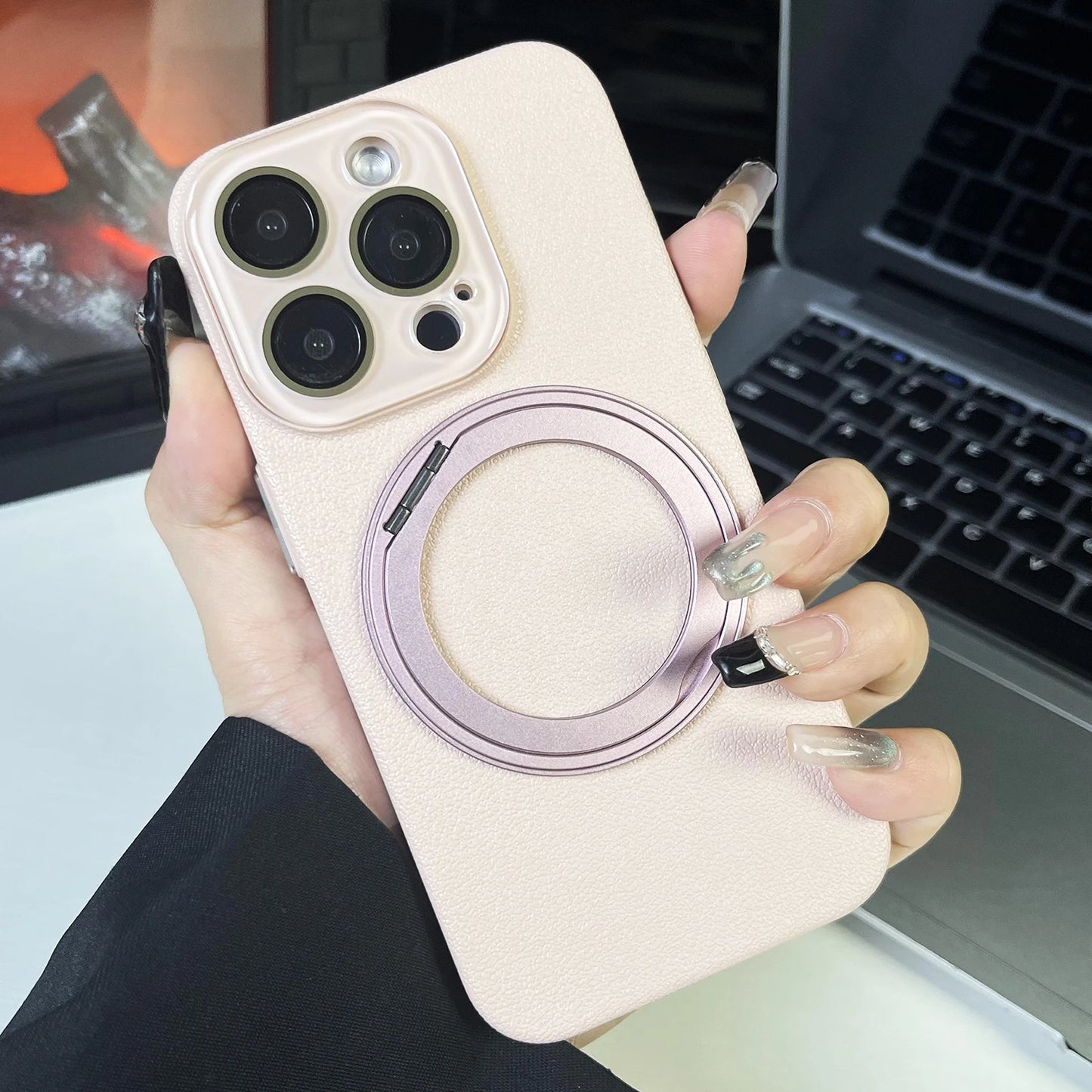 レザー調 リング付き iPhoneケース｜スタンド対応・マット仕上げ #260103