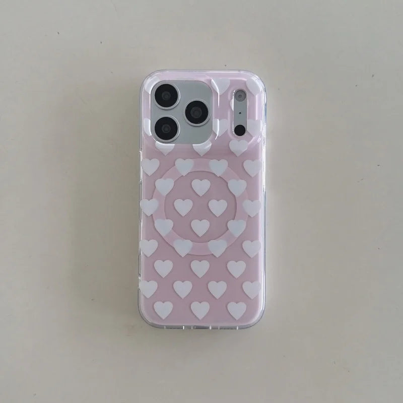 ちりばめハート フリルハート グリップ付き マグネット対応 iPhoneケース｜ガーリー・フェミニン風 #261017