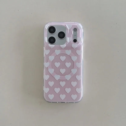 ちりばめハート フリルハート グリップ付き マグネット対応 iPhoneケース｜ガーリー・フェミニン風 #261017