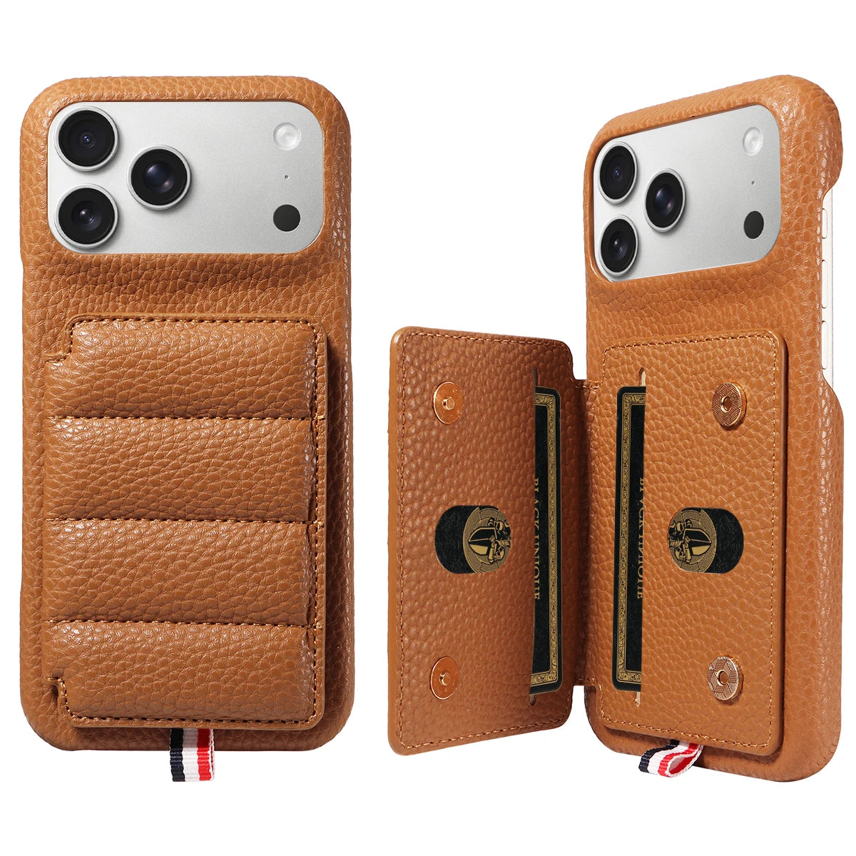カード収納付き iPhoneケース｜キルティング レザー風デザイン・ロングストラップ付き #240528