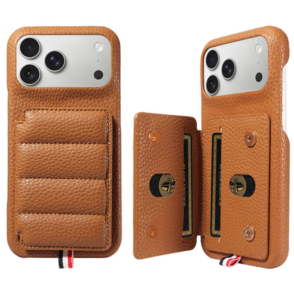 カード収納付き iPhoneケース｜キルティング レザー風デザイン・ロングストラップ付き #240528