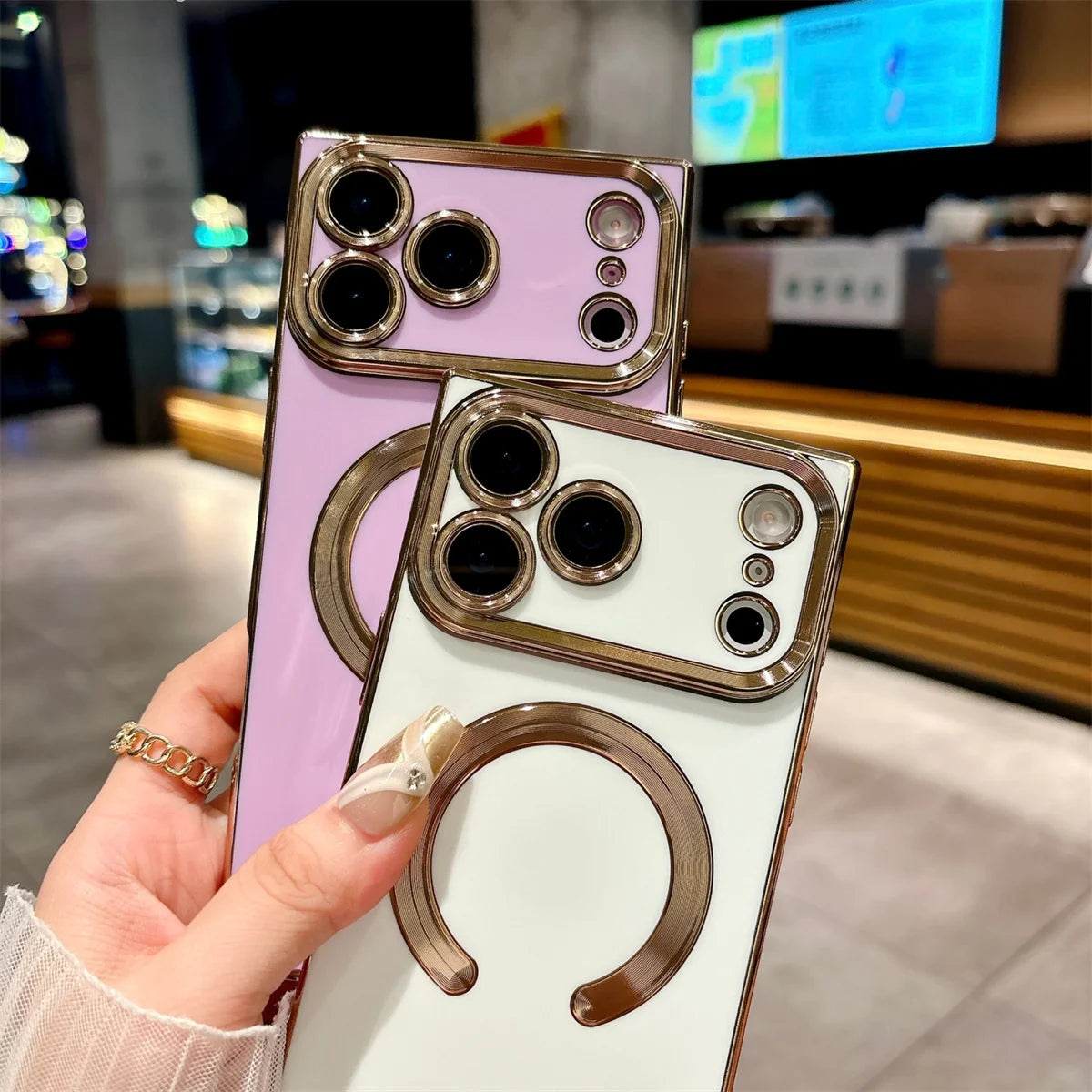 【スクエアシリーズ】Magsafe対応 メタリック縁取り スマホケース 高級感 薄型 背面保護 スマホケース カバー | iPhone対応 #250412